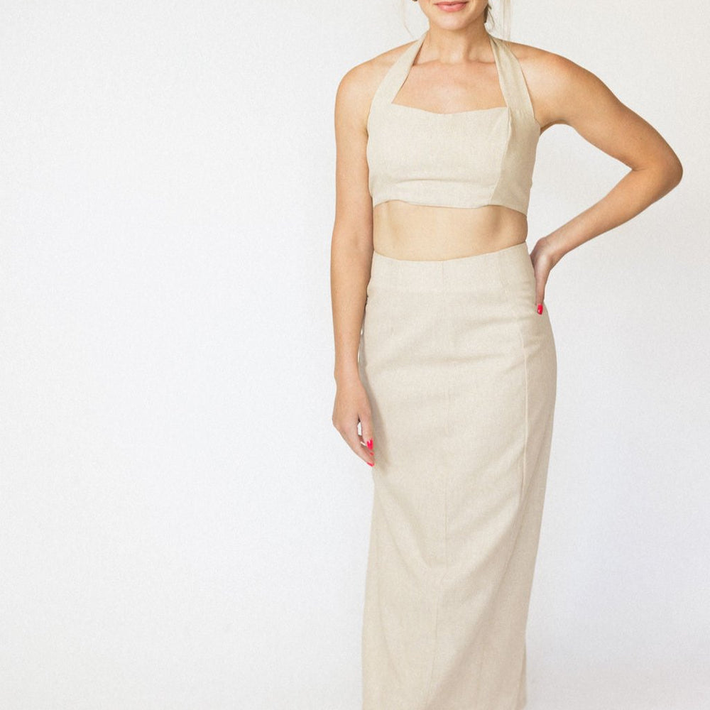 Linen 2-Piece Halter & Skirt Set