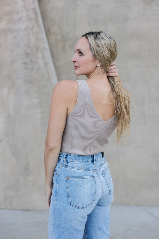 Ribbed V-Cut Bodysuit