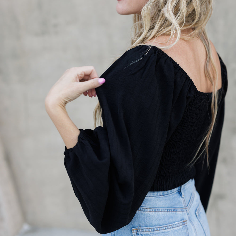 Smocked Puff-Sleeve Top